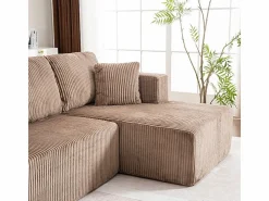 DripeX Sofá angular panorámico - Terciopelo acanalado Marrón - 4 cojines, 2 orejeros, 2 chaises - 332x156x88cm