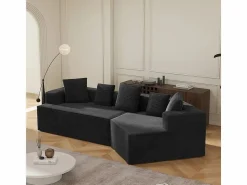 Sale DripeX Sofá angular recto modular 307cm - de Pana de canalé grueso - 3 plazas - con 5 cojines - Negro