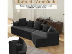 Sale DripeX Sofá angular recto modular 307cm - de Pana de canalé grueso - 3 plazas - con 5 cojines - Negro