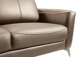 Vente-unique Sofá BATUCO de 3 plazas en piel marrón con ribete beige