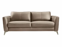 Vente-unique Sofá BATUCO de 3 plazas en piel marrón con ribete beige