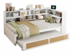 Online Merax Sofá cama - 90 x 200 cm + 90 x 190 cm - Canapé - Madera de pino + contrachapado + MDF - Blanco