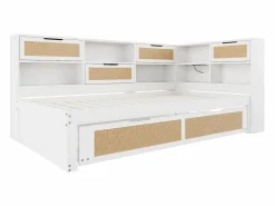Online Merax Sofá cama - 90 x 200 cm + 90 x 190 cm - Canapé - Madera de pino + contrachapado + MDF - Blanco