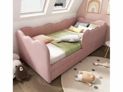 ModernLuxe Sofá cama 90×190 cm - con cama nido 90×190 cm - decoración de olas - con somier de láminas - Terciopelo - (sin colchón)