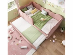 ModernLuxe Sofá cama 90×190 cm - con cama nido 90×190 cm - decoración de olas - con somier de láminas - Terciopelo - (sin colchón)