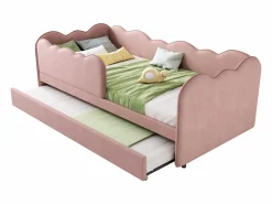 ModernLuxe Sofá cama 90×190 cm - con cama nido 90×190 cm - decoración de olas - con somier de láminas - Terciopelo - (sin colchón)