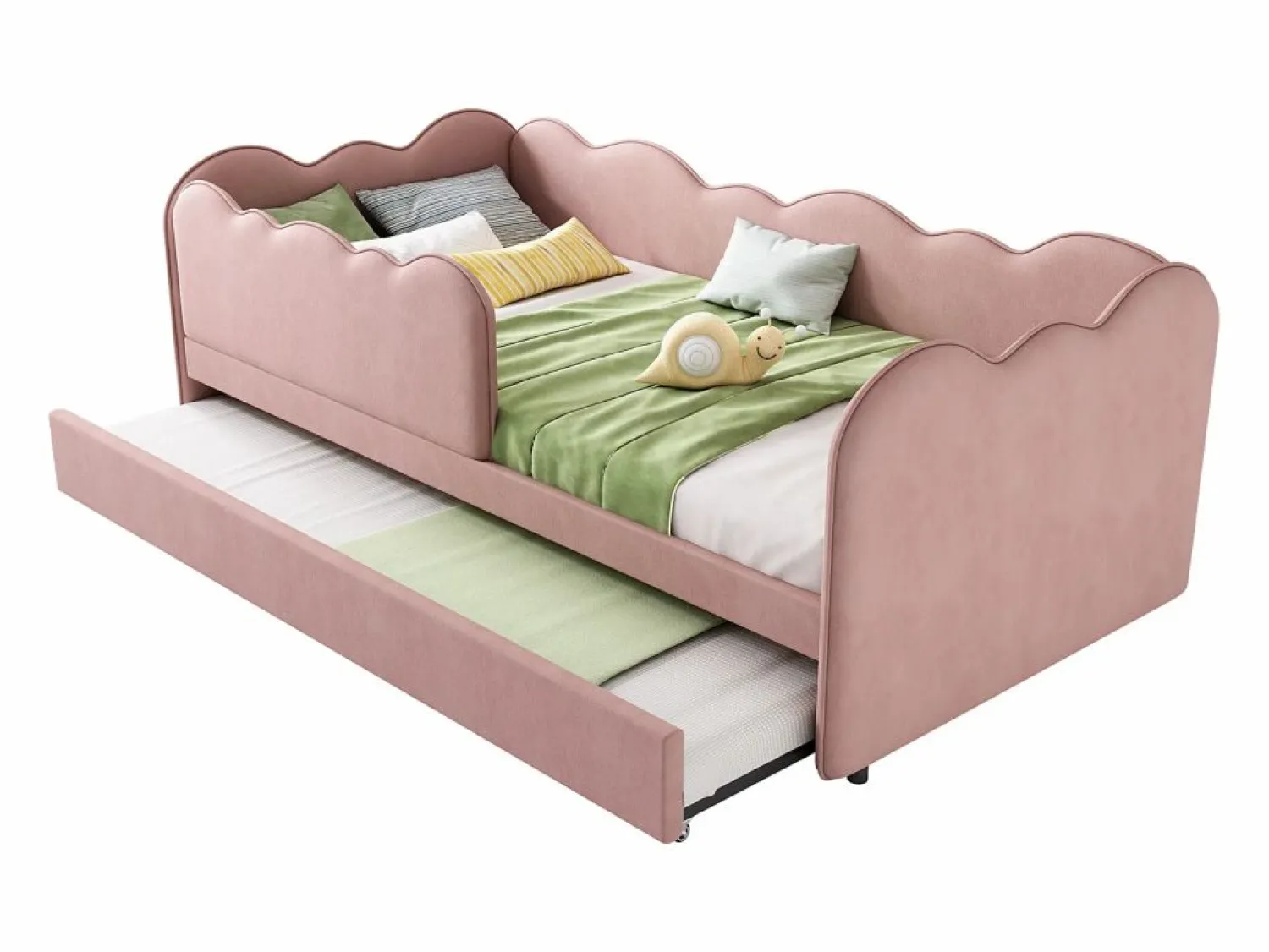 ModernLuxe Sofá cama 90×190 cm - con cama nido 90×190 cm - decoración de olas - con somier de láminas - Terciopelo - (sin colchón)