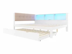 ModernLuxe Sofá cama 140×200 cm - con cama nido - con tira LED luminosa - con puerto USB - (colchón no incluido) Blanco