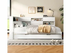 Best Sofá cama 90×200 cm - con USB + Type-C - con almacenamiento - con cama nido - (colchón no incluido) Cama Diván