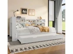 Best Sofá cama 90×200 cm - con USB + Type-C - con almacenamiento - con cama nido - (colchón no incluido) Cama Diván