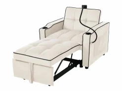 Outlet Sofá cama 3 en 1 con portavasos y soporte para teléfono, terciopelo, (83 x 167 x 76 cm) Beige