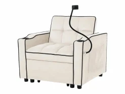 Outlet Sofá cama 3 en 1 con portavasos y soporte para teléfono, terciopelo, (83 x 167 x 76 cm) Beige