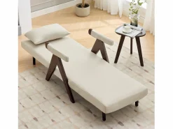 New Merax Sofá cama 3 en 1, plegable - 64 x 68,5 x 93 cm - Tejido de lino - Con función de descanso + Nogal Beige