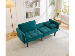Outlet Sofá cama 2 en 1 regulable - Respaldo regulable - Patas de sofá de madera y cojines incluidos - Terciopelo - 176 x 78 x 76 cm - Sofá Vintage