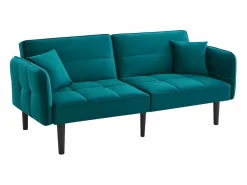Outlet Sofá cama 2 en 1 regulable - Respaldo regulable - Patas de sofá de madera y cojines incluidos - Terciopelo - 176 x 78 x 76 cm - Sofá Vintage