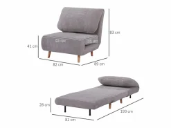 Sofá cama 2 en 1, respaldo regulable, colchón plegable, madera, (82x89x83cm)