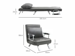 Sofá cama 3 en 1, sillón convertible en cama, colchón plegable, chaise longue en polipiel (65x69x80 cm)