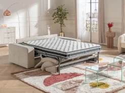 Vente-unique Sofá cama 3 plazas exprés en tela texturizada 160 cm colchón 16 cm DAVISO Beige