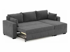 Hot Sofá Cama 3 Plazas Oscuro - Chaise Longue Reversible Lado Derecho/Izquierdo (233 x 140 x 69 cm) - LEAH Sofá De Tela|Sofá Cama