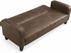 Discount Vente-unique Sofá cama 3 plazas tela aspecto vintage marrón INICIO Marru00f3n