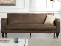 Discount Vente-unique Sofá cama 3 plazas tela aspecto vintage marrón INICIO Marru00f3n
