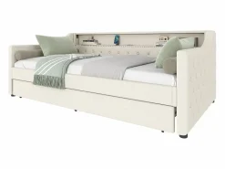 Hot Sofá cama 90 x 200 cm - con iluminación LED - con cama nido - con USB - lino - con somier de láminas - ​​​ Cama Diván