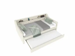 Hot Sofá cama 90 x 200 cm - con iluminación LED - con cama nido - con USB - lino - con somier de láminas - ​​​ Cama Diván
