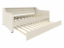 Hot Sofá cama 90 x 200 cm - con iluminación LED - con cama nido - con USB - lino - con somier de láminas - ​​​ Cama Diván