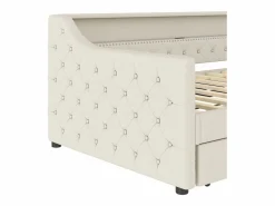 Hot Sofá cama 90 x 200 cm - con iluminación LED - con cama nido - con USB - lino - con somier de láminas - ​​​ Cama Diván
