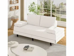 Discount Sofá cama 90 x 200 cm, cama nido con malla, cama doble extensible multifuncional 2 en 1, sofá cama de 2 plazas, lino Blanco