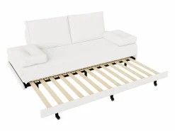 Discount Sofá cama 90 x 200 cm, cama nido con malla, cama doble extensible multifuncional 2 en 1, sofá cama de 2 plazas, lino Blanco