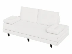 Discount Sofá cama 90 x 200 cm, cama nido con malla, cama doble extensible multifuncional 2 en 1, sofá cama de 2 plazas, lino Blanco