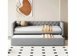ModernLuxe Sofá cama acolchado en terciopelo - 90/180x200 cm - marco de cama nido - con somier de láminas -