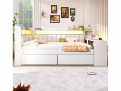 ModernLuxe Sofá cama acolchado 140x200 cm - con puertos USB y LED - con escritorio y 2 cajones - (sin colchón)