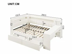 ModernLuxe Sofá cama acolchado 140x200 cm - con puertos USB y LED - con escritorio y 2 cajones - (sin colchón)