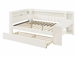 Discount Sofá cama acolchado 140x200 cm - con puertos USB y LED - con cama nido y escritorio - (sin colchón) Cama Diván