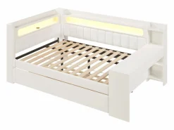 Discount Sofá cama acolchado 140x200 cm - con puertos USB y LED - con cama nido y escritorio - (sin colchón) Cama Diván
