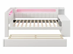 ModernLuxe Sofá cama acolchado 90x200 cm - con puertos USB y LED - con cama nido y escritorio - (sin colchón)