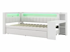 ModernLuxe Sofá cama acolchado 90x200 cm - con puertos USB y LED - con cama nido y escritorio - (sin colchón)