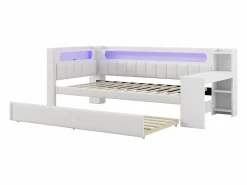 ModernLuxe Sofá cama acolchado 90x200 cm - con puertos USB y LED - con cama nido y escritorio - (sin colchón)