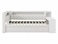 ModernLuxe Sofá cama acolchado 90x200 cm - con puertos USB y LED - con cama nido y escritorio - (sin colchón)
