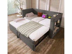 ModernLuxe Sofá cama acolchonado 90x190 cm - con cama extensible 90x190 cm - con puertos USB y Type-C - con portavasos - (sin colchón)