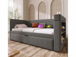 ModernLuxe Sofá cama acolchonado 90x190 cm - con cama extensible 90x190 cm - con puertos USB y Type-C - con portavasos - (sin colchón)