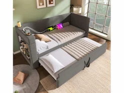 ModernLuxe Sofá cama acolchonado 90x190 cm - con cama extensible 90x190 cm - con puertos USB y Type-C - con portavasos - (sin colchón)