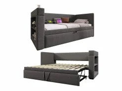 ModernLuxe Sofá cama acolchonado 90x190 cm - con cama extensible 90x190 cm - con puertos USB y Type-C - con portavasos - (sin colchón)