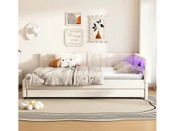 Best Sofá cama adulto 140x200cm lino con cama nido 90x190cm, LED y USB, somier de láminas, sin colchón Cama Nido