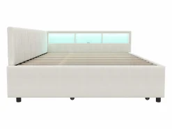 Best Sofá cama adulto 140x200cm lino con cama nido 90x190cm, LED y USB, somier de láminas, sin colchón Cama Nido