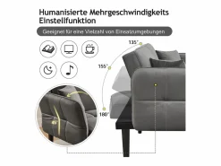 Sofá cama ajustable 2 en 1 - 176 x 78 x 76 cm - 2 plazas - con reposabrazos abatibles - Terciopelo - Sofá Cama