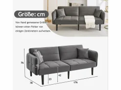 Sofá cama ajustable 2 en 1 - 176 x 78 x 76 cm - 2 plazas - con reposabrazos abatibles - Terciopelo - Sofá Cama