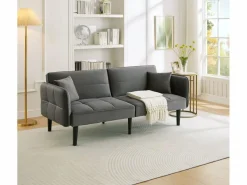 Sofá cama ajustable 2 en 1 - 176 x 78 x 76 cm - 2 plazas - con reposabrazos abatibles - Terciopelo - Sofá Cama